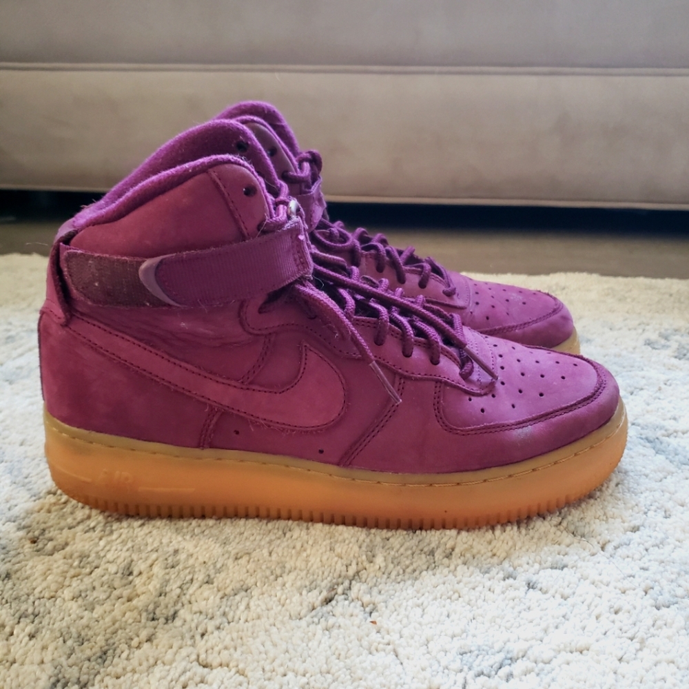 Nike Air Force One High Top Leather Maroon Youth 6.5 women's 8.5 or 39